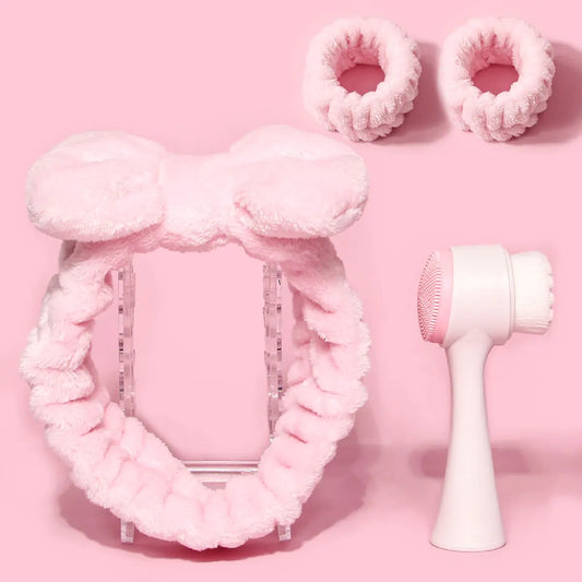 Facial Brush & Coral Fleece Hair Band Set